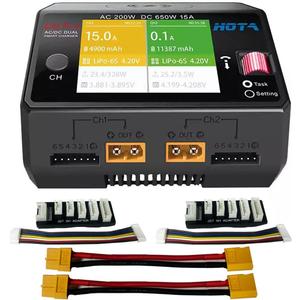 HOTA D6 Pro Lipo Battery Charger AC200W DC650W 15A Dual Channel Smart Charger Quad Multi-Functions Charging for Nicd LiHv NiMH Lipo Battery RC Drone RC Car Parts