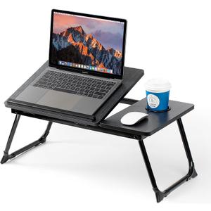 Laptop Desk for Bed Couch, Adjustable Foldable Bed Table with Cup Holder, Breakfast Serving Tray, Portable Laptop Lap Desk Stand for Working Reading Writing Eating Gaming in Bed Sofa Floor(Black)