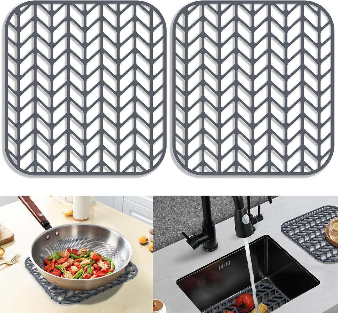 Sink Protectors for Kitchen Sink 12" & 13" 16" 18" 19" 24" 26" 28" 29", Silicone Kitchen Sink mats Protector for Bottom of Farmhouse Sink(12.25"X11.5"Gray 2PCS)