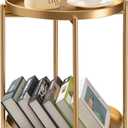 TeoKJ 2 Tier Gold Side Table, Folding Round Metal End Table Small Nightstand with Two Removable Tray for Bedroom Living Room Small Spaces Bedside Gold