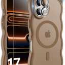 2 x 3 in 1 Magnetic for iPhone 17 Case for Women Girls,1X Screen Protector+1X Camera Lens Protector,Compatible with MagSafe,Translucent Matte,Cute Cat-Ear Wavy Phone Case,6.3",Brown
