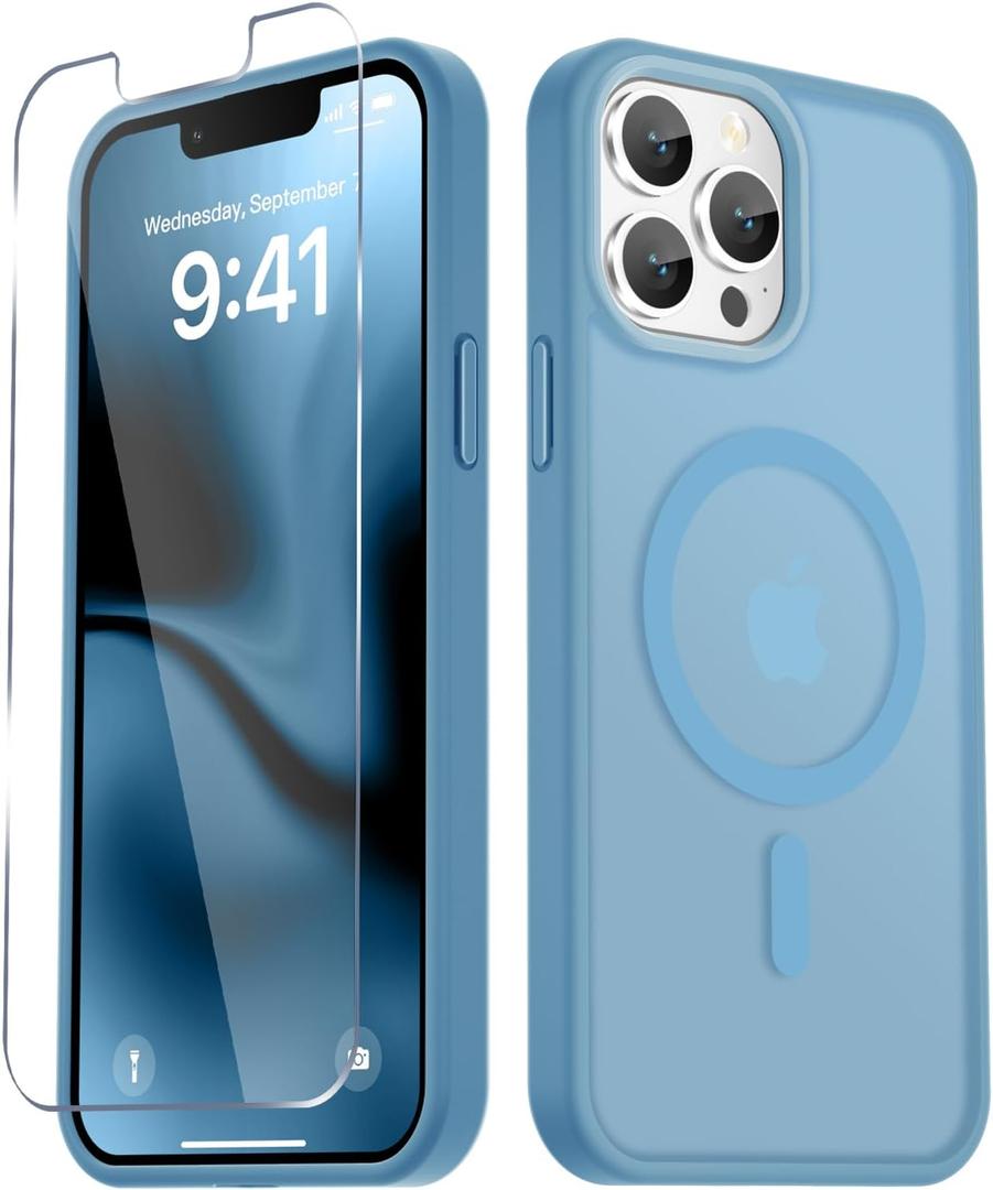 for iPhone 13 Pro Case, Matte Magnetic Phone Cover [with 1 Screen Protector] [Support for MagSafe] [Shockproof Military Grade Protection] Translucent Frosted Back, Lavender Purple