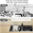 MAJALiS Dish Drying Rack Over The Sink, Expandable Stainless Steel Dish Drainer for Small Kitchen Counter Space Saving, RV Compact Plate Strainer In Silver Metal with Hanging Adjustable Utensil Holder