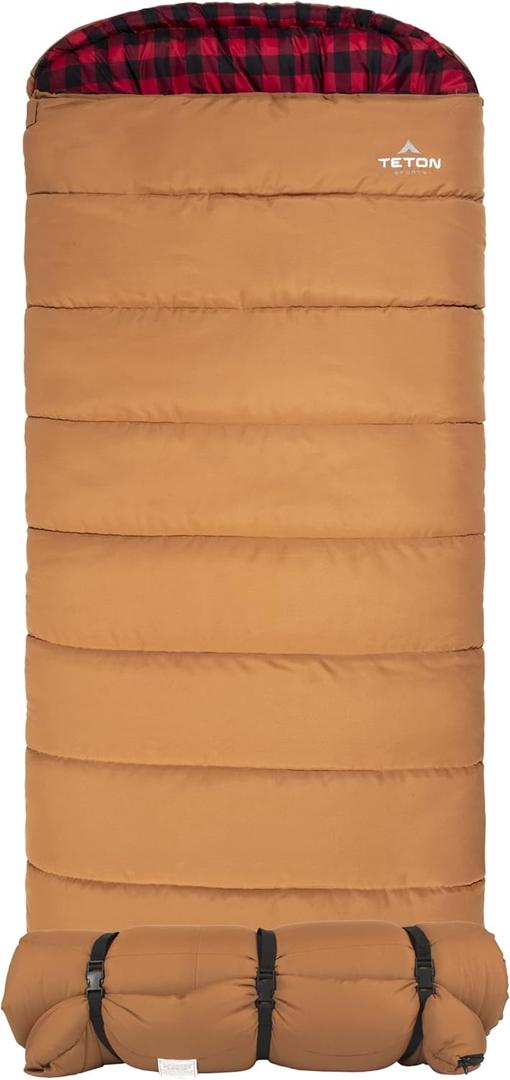 TETON Sports Deer Hunter Sleeping Bag, Warm and Comfortable Camping Sleeping Bag, Teton Tough Canvas Shell for Camping, Hunting, and Cold Weather (Brown (right zip))