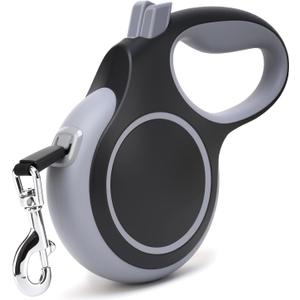 26Ft Retractable Dog Leash, Heavy Duty Great Leash for Dog up to 110 lbs, AntiSlip Rubberized Handle, OneHanded Brake, Strong Nylon Tape, Tangle Free(Large Size), Black