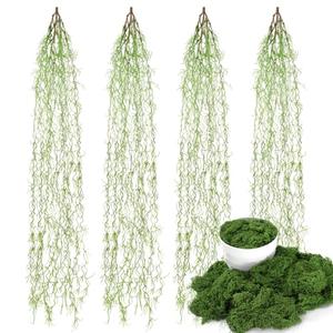 Acellegic 4 Pcs 33 Inch Fake Spanish Moss with 7 oz Artificial Green Moss for Potted Plants Indoor Hanging Garland Greenery Faux Vines Plants Faux Seaweed Greenery for Crafts DIY Garden Home Decor
