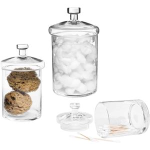 MyGift Decorative Clear Glass Cylinder Apothecary Storage Jars with Lids, Set of 3