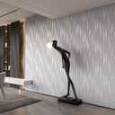 Peel and Stick Wallpaper, Length 20.8" Width 393" Per Roll, Non-Woven 3D Modern Print Embossed Stripe Fashion Wallpapers for Livingroom, Bedroom, Kitchen and Bathroom, Silver Grey