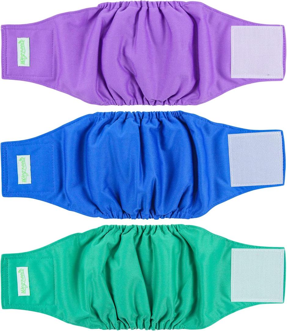 Wegreeco Washable Dog Diapers - Washable Male Dog Belly Wrap- Pack of 3 - (Blue,Green,Purple,Large) (Large (18" to 21"))