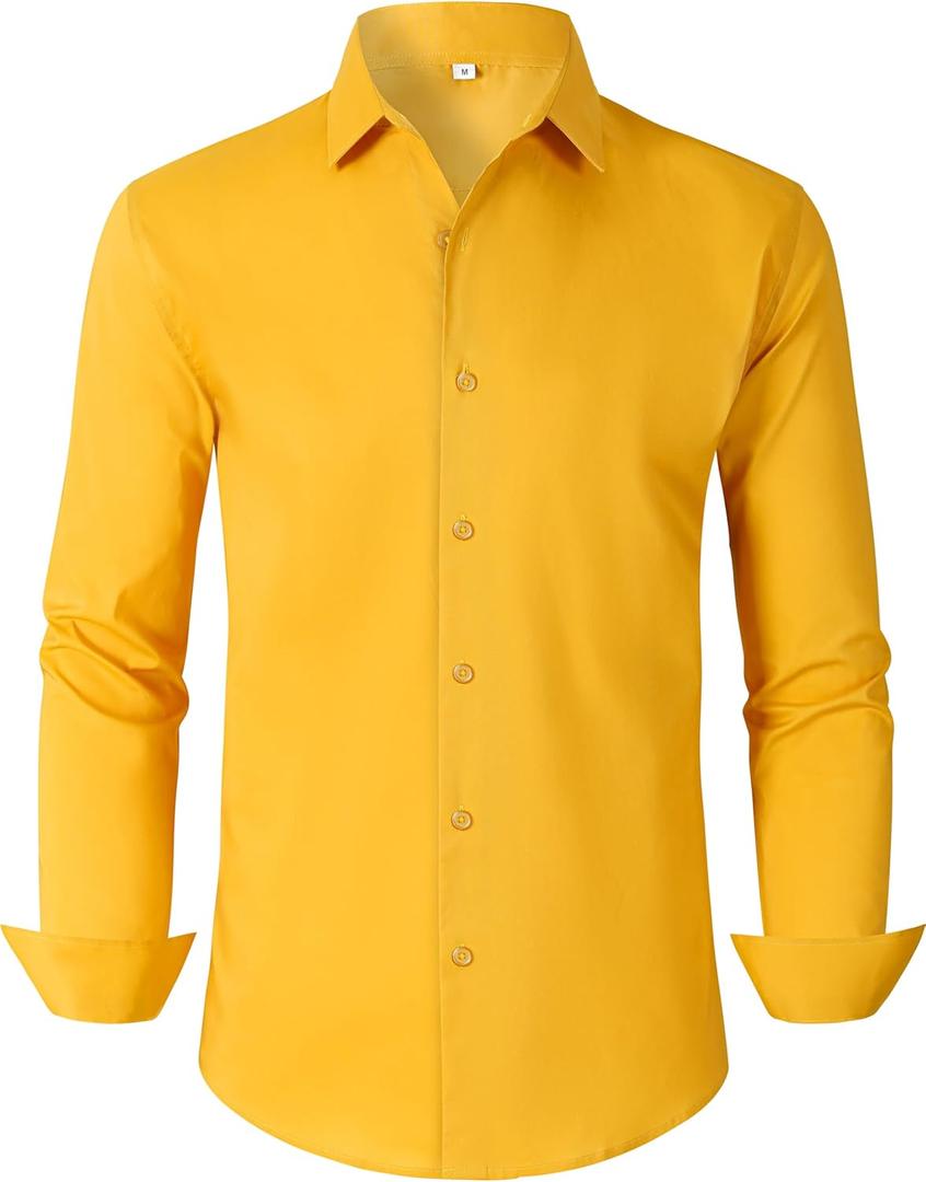 Mens Dress Shirts for Men Long Sleeve Wrinkle Free Button Down Shirt Formal Business Casual Shirts (X-Large, 00100_gold)
