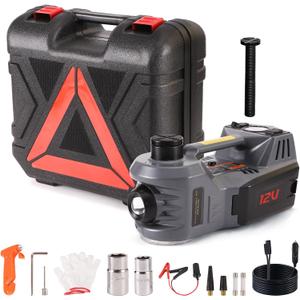 EFFIROSO Portable 5 Ton 12V Electric Car Jack Kit Hydraulic Floor Jack with Tire Inflator Pump for Vehicle Emergency Repair Kit 11023lbs Jack Only (Gray without Wrench)