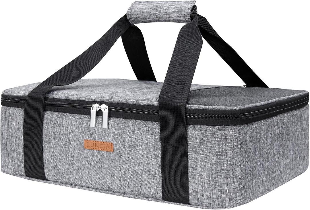 Insulated Casserole Carrier for Hot or Cold Food, Lasagna Lugger Tote for Potluck Parties/Picnic/Cookouts, Fits 9"x13" Baking Dish, Grey (15.7 x 11.4 x 4.7inch,), Gray