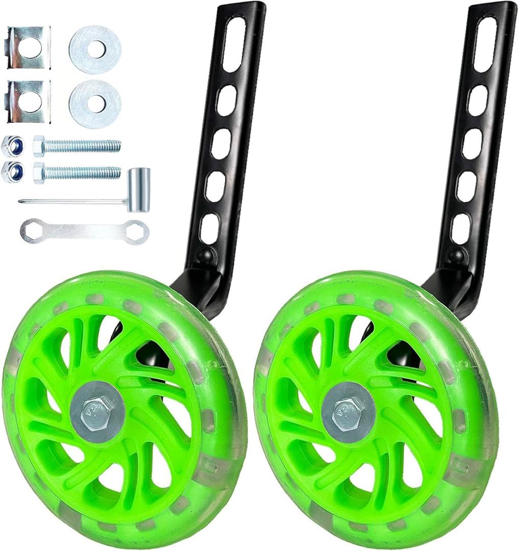 Training Wheels for Bicycle,Flash Mute Wheel Compatible for Bikes of 12-20 Inch 1 Pair (Dark green)