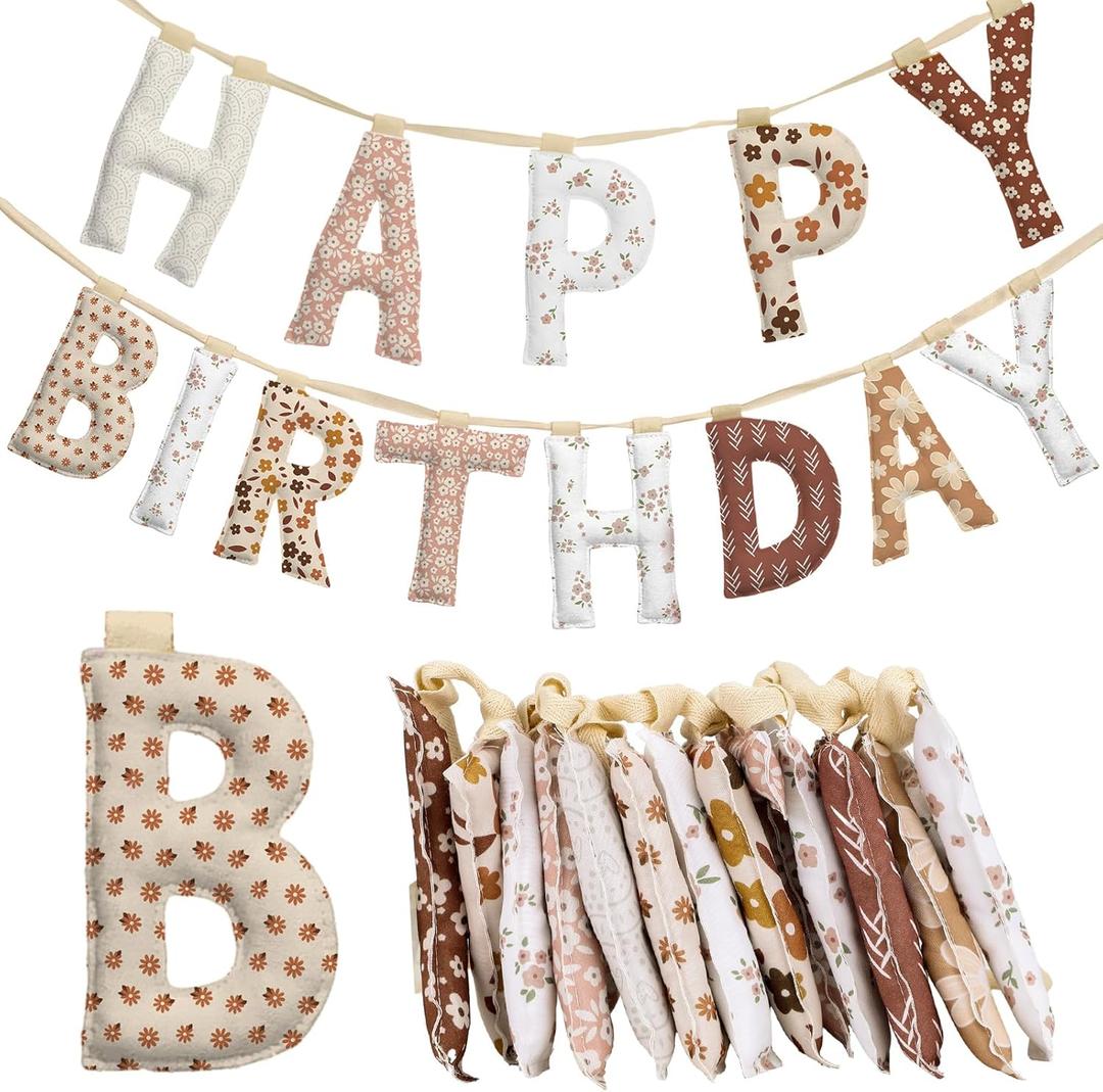 Suncalla Pre-strung Happy Birthday Banner Sign Reusable Felt Happy Birthday Garland Hanging Decorations Party Bunting Garland for Party Decor Photo Pro Home Backdrop (Boho)