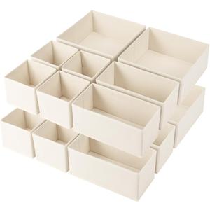Criusia Drawer Organizer Clothes,16 Pack Underwear Drawer Organizers, Foldable Closet Organizers and Storage Dresser Drawer Dividers Clothing Organizer for Clothes, Socks, Scarves, Bra, Ties (Beige)