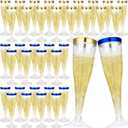 36 Pcs Plastic Champagne Flutes 4.5 oz Clear Toasting Glasses Cocktail Cup Wine Disposable Champagne Glass for Wedding Graduation Summer Birthday Party (Blue,Gold)