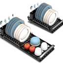 Pukomc Small Extendable Dish Drying Rack, Adjustable Dish Rack, Stainless Steel & Removable Cutlery Holder, for Compact Sink or Countertop Plate Rack, Space-Saving Collapsible Dishes Holder,Black