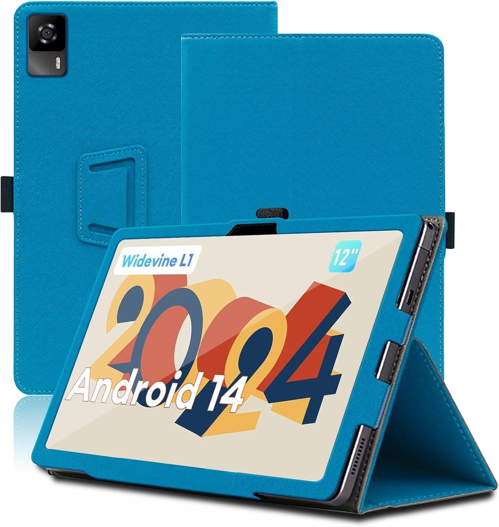 Case for Headwolf HPad6 12 inch, Headwolf HPad6 Tablet Case, Folding Stand Protective Cover with Pencil Holder and Wrist Strap, Full Protection. (Light Blue)