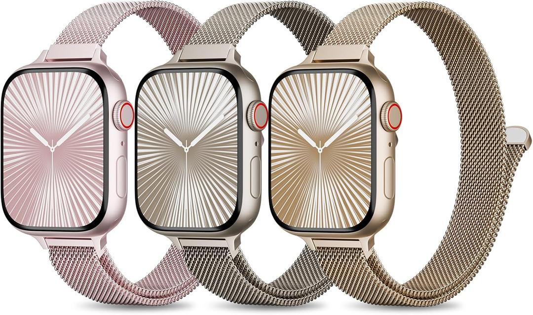 3 Pack Slim Metal Loop Compatible with Apple Watch Band 42mm 41mm 40mm 38mm 46mm 45mm 44mm 49mm Women Men, Thin Stainless Steel Magnetic Strap for iWatch Bands Series 11 10 9 8 SE 7 6 5 4 3 Ultra (Rose Pink/Natural/Official Gold) 3 Pack Slim Metal Loop Compatible with Apple Watch Band 42mm 41mm 40mm 38mm 46mm 45mm 44mm 49mm Women Men, Thin Stainless Steel Magnetic Strap for iWatch Bands Series 11 10 9 8 SE 7 6 5 4 3 Ultra (Rose Pink/Natural/Official Gold)