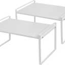 Nxconsu 2Pack Cabinet Shelves Stackable Shelf Organizer Rack Riser for Kitchen Cabinet Pantry Cupboard Counter Countertop Home Organization Storage Space Saver Heavy Duty Metal Nonslip White Wide Tall (12D * 16.1W * 9.5H)