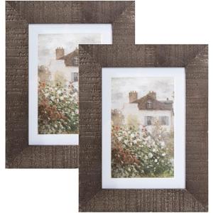 5x7 Wood Picture Frame Rustic Photo Frame Real Glass for Wall and Tabletop Brown 2 Pack