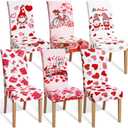 Hosuly 6 Pcs Valentine's Day Chair Covers Valentine's Day Print Red Pink Heart Gnome Truck Removable Seat Covers for Home Restaurant Decor or Hotel Restaurant Party Banquet
