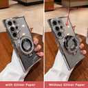 Magnetic Kickstand (Glitter Diamond Bumper) Case for Samsung Galaxy S25 S24 S23 S22 Ultra Plus (Compatible with Magsafe) Sparkling Cover Shiny Rhinestone Cases (Purple,for Galaxy S25)