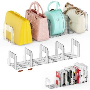 Clear Purse Organizer for Closet, Adjustable Purse Storage Handbag Storage Shelf Dividers, 2 Set Plastic Clutch Dividers for Closet Organizers Perfect for Purse Handbag Books