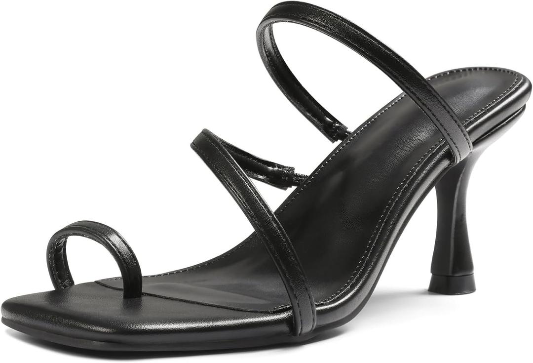 Uacllcau Black Women's Casual Kitten Heel Square Toe Slingback Heeled Sandals (7)