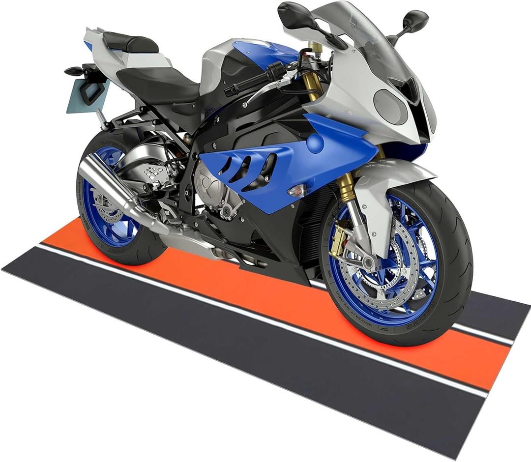 Motorcycle Mat 78 x 31 Inch Garage Floor Rug Washable Parking Mats for Motorcycles, Non Slip, Oil Absorbent Pad, Rubber Backing Layer Protects Floor from Spills, Drips, Stains (Orange)