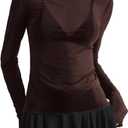 WDIRARA Women's Turtle Neck Long Sleeve T Shirts Sheer Mesh Tees Going Out Tops, XL