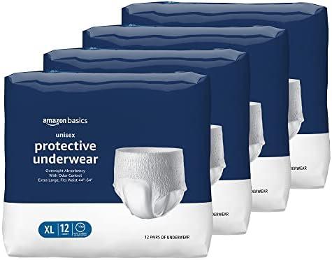 Amazon Basics Unisex Protective Underwear, Overnight Absorbency, Extra Large, 48 Count, (4 Packs of 12)