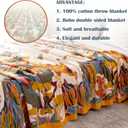 MSGKV Boho Throw Blanket for Bed 100% Cotton Throw Floral Couch Blanket 80''x90'', Spring Breathable Travel Muslin Blanket for Women Home Decor
