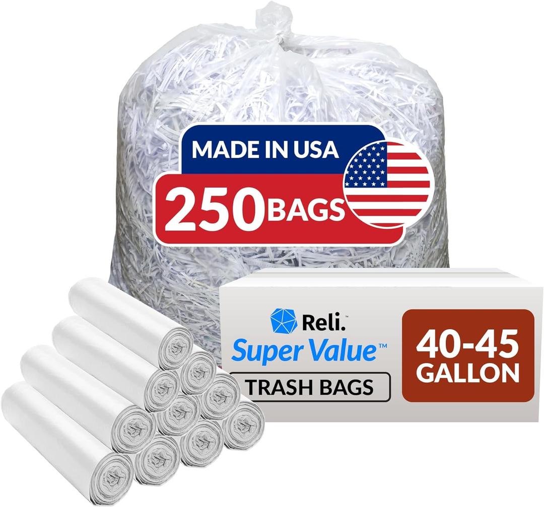 Reli. 40 to 45 Gallon Trash Bags Heavy Duty | 250 Trash Bags | Super Sizeable, Clear, Garbage for Serious Cleanup