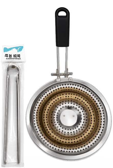 Stainless Steel Korean BBQ & Roasting Plate with Handle, Stainless Steel Grill Tongs.