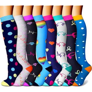CHARMKING Compression Socks for Women & Men Circulation (8 Pairs) 15-20 mmHg is Best Support for Athletic Running,Hiking (Small-Medium, 01 Navy/Gray/Black/Blue/Black)