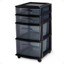 HOMZ Drawer Tower, 4-Tier Clear Plastic Storage Organizer Cart, Black Frame - Rolling Drawer Containers with Wheels for Bathroom, Bedroom, Office, and Classroom Organization (1 Pack)