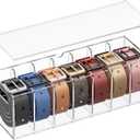 Belt Organizer - Acrylic Belt Storage Holder for Closet with Dust Cover Lid - 7 Compartments Clear Display Case for Tie and Bow Tie