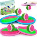 Jalunth Ball Catch Set Games Toss Paddle - Beach Toys Back Yard Outdoor Pool Backyard Camping Throw Age 3 4 5 6 7 8 9 10 11 12 Years Old Boys Girls Kids Adults Family Pink Blue Gifts 2 Pack
