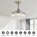 36 Inch Crystal Chandelier Fan, Ceiling Fan with Light and Remote Control, Invisible Retractable Fandelier, Dimmable LED Fan Light Kit for Bedroom,Living Room-Nickel