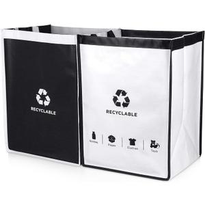 Recycling Bin, Separate Recycle Waste Bin Bags for Kitchen Home - Waste Trash Sorting Organizer, Reusable Waterproof Baskets, Pack of 2 Bags
