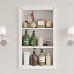14'' * 24'' Recessed Medicine Cabinet Wall Niche Wood, 3-Tier Bathroom Niche Insert for Drywall, in Wall Shelf Medicine Cabinets Replacement, for Living Room, Bathroom Storage, White