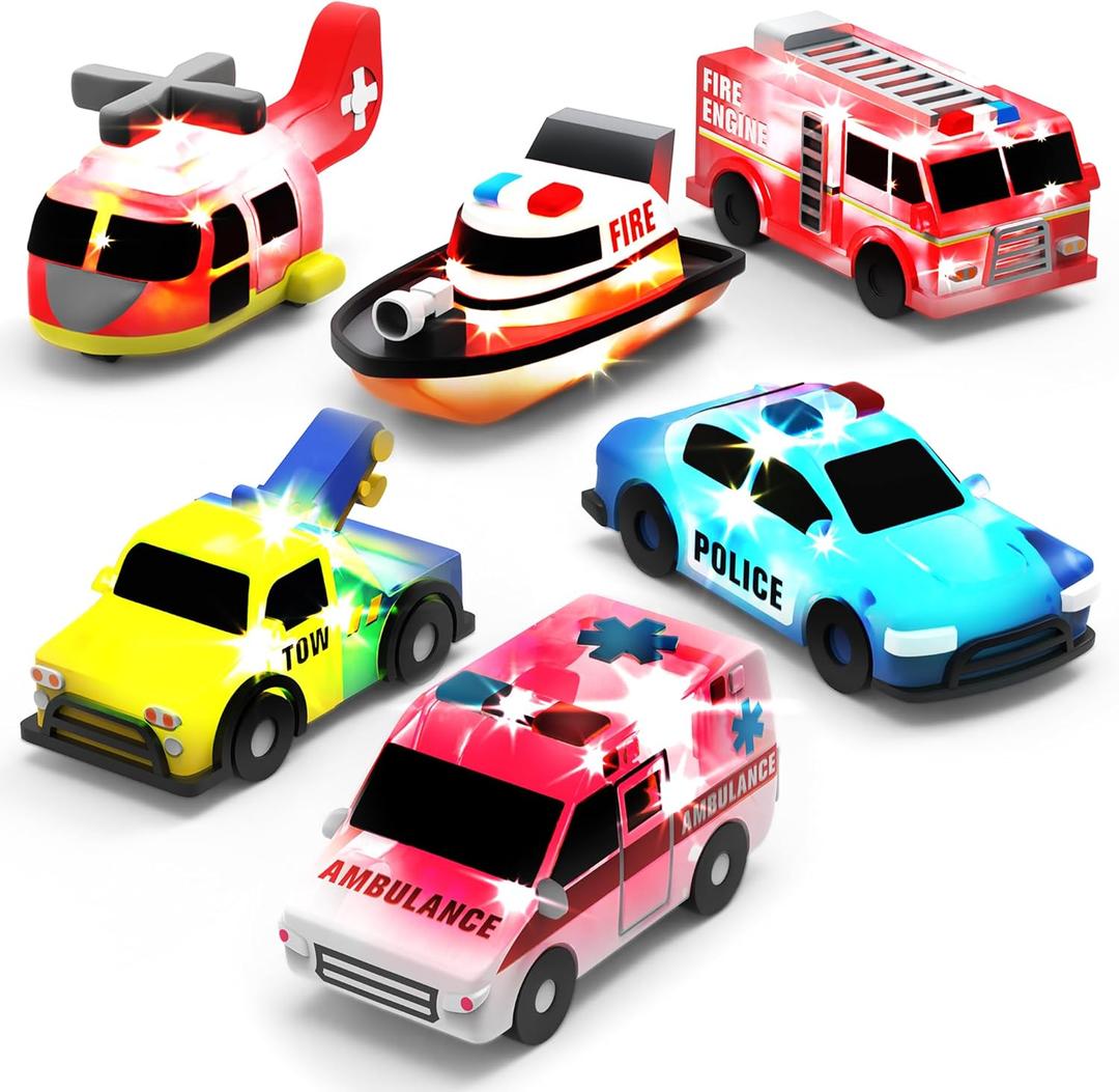 Tub Works Emergency Cars Light Up Bath Toys, 6 Pack | Water-Activated Light Up Toys Flash & Change Color | Soft, Squeezable Baby & Toddler Bath Toys | Sensory Toys with Bath Lights for Kids Bath