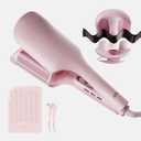 Hair Waver LENA S16 Beach Waves Curling Iron, Hair Tool for Women with 3 Titanium Ceramic Barrels, Anti-Scald Protection, Smart Timer & Adjustable Temps, Dual Voltage, 1.25 Inch, Pink