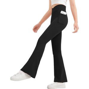 JOCMIC Girls Flare Leggings Kids Bell Bottom High Waisted Dance Yoga Flared Pants (11-12 Years, Black)