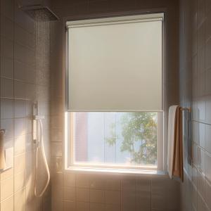 HESTIA No Drill Cordless Blackout Roller Shades Screwless Waterproof Shower Window Blinds, Auto-Retraction Easy Install Blind for Bathroom/Kitchen/Office/Exterior, Cream, 31" W x 54" H