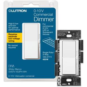 Lutron Diva 0-10V Dimmer Switch for LED Drivers or Fluorescent Ballasts, Single Pole / 3 Way, DVSTV-453P-WH, White
