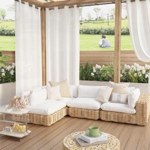 Ryb Home Sheer Curtains Waterproof Privacy Curtain for Patio & Gazebo, Durable, Thickened and Soft UV-Blocking Sheers with Natural Drape - White, 100x84 Pack of 2