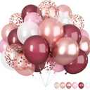 Burgundy Red and Pink Balloons, 60 Pack 12in Rose Gold Wine Red Light Pink White Latex Balloon Metallic Rosegold Confetti Helium Party Balloons for Women Girls Birthday Wedding Anniversary Decorations