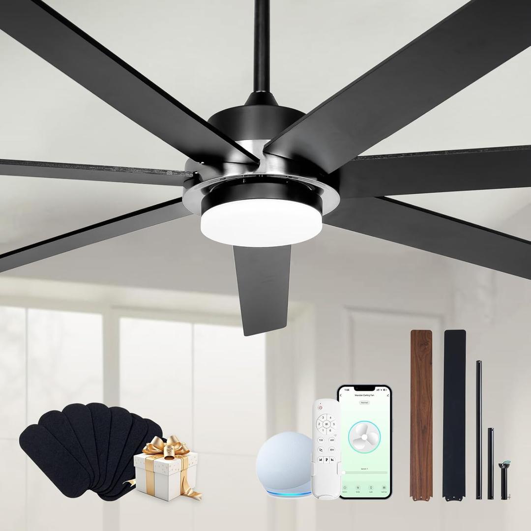 72" Black Smart Ceiling Fan with Light and Remote via WIFI Alexa APP Control,6 Speed Quiet DC Motor,Dimmable,7 Wood Blades Indoor Outdoor Ceiling Fans for Patios or Bedroom (Black Brushed Nickel & Walnut)